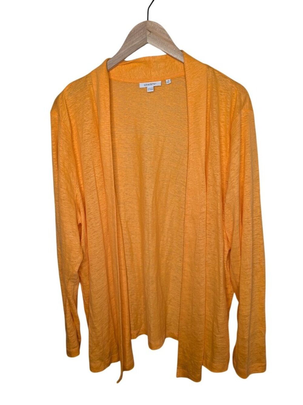 Chicos Open Front Cardigan XXL (4) Orange Linen Lightweight Sweater